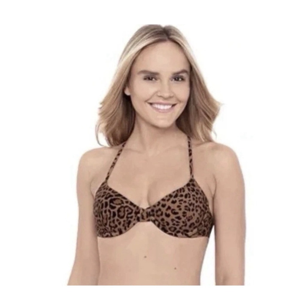 Sports Illustrated Swim NWT Leopard Print Underwire Criss Cross Back Bikini Top